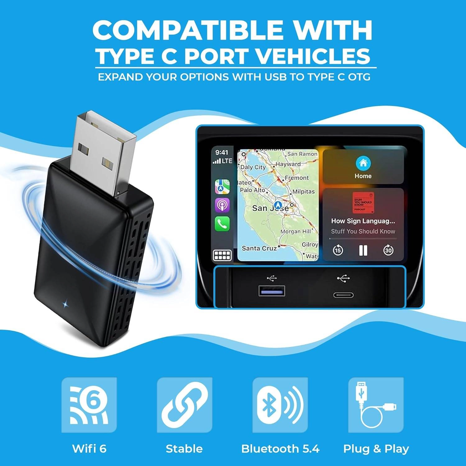 2 in 1 Wireless CarPlay Adapter Android Auto Dongle
