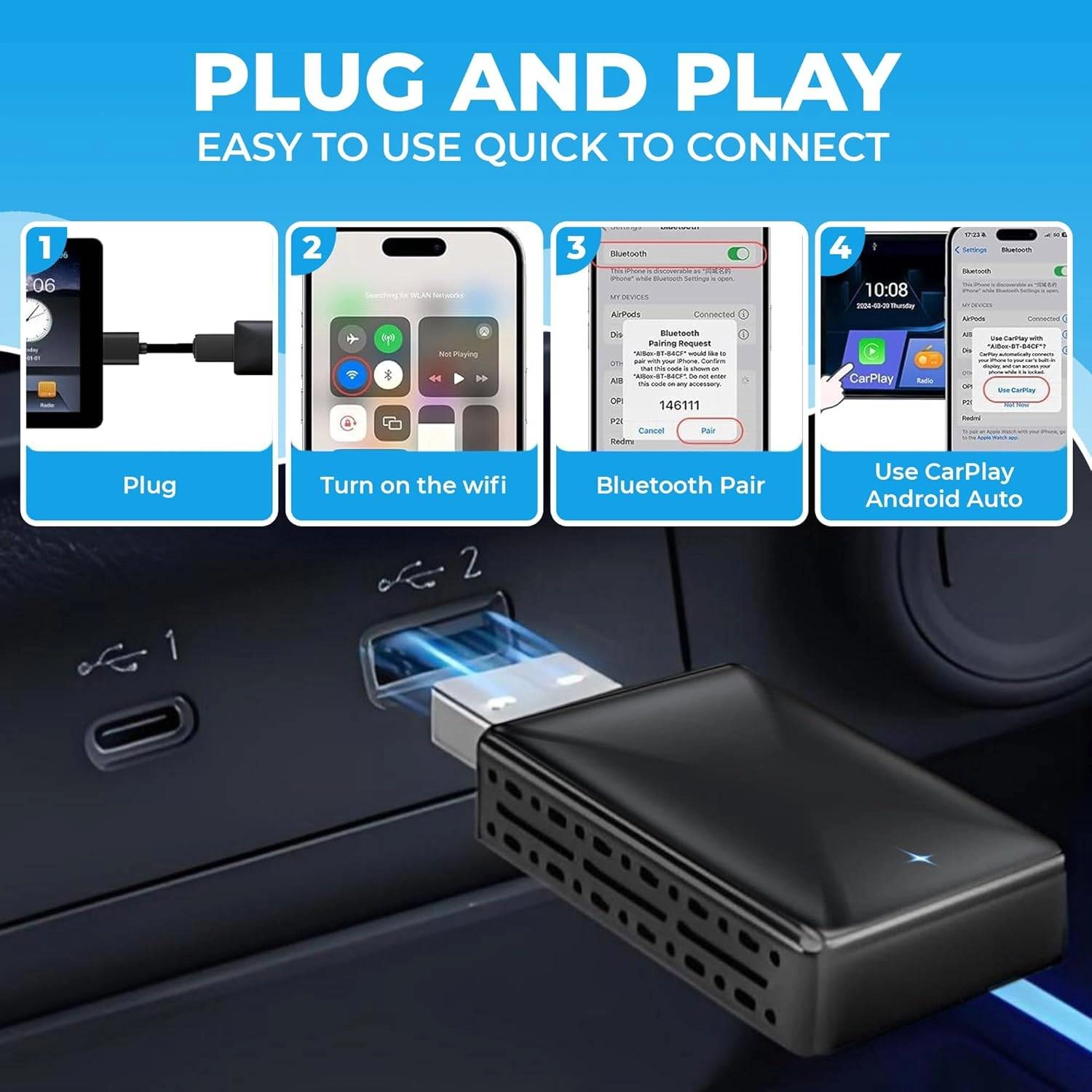 2 in 1 Wireless CarPlay Adapter Android Auto Dongle