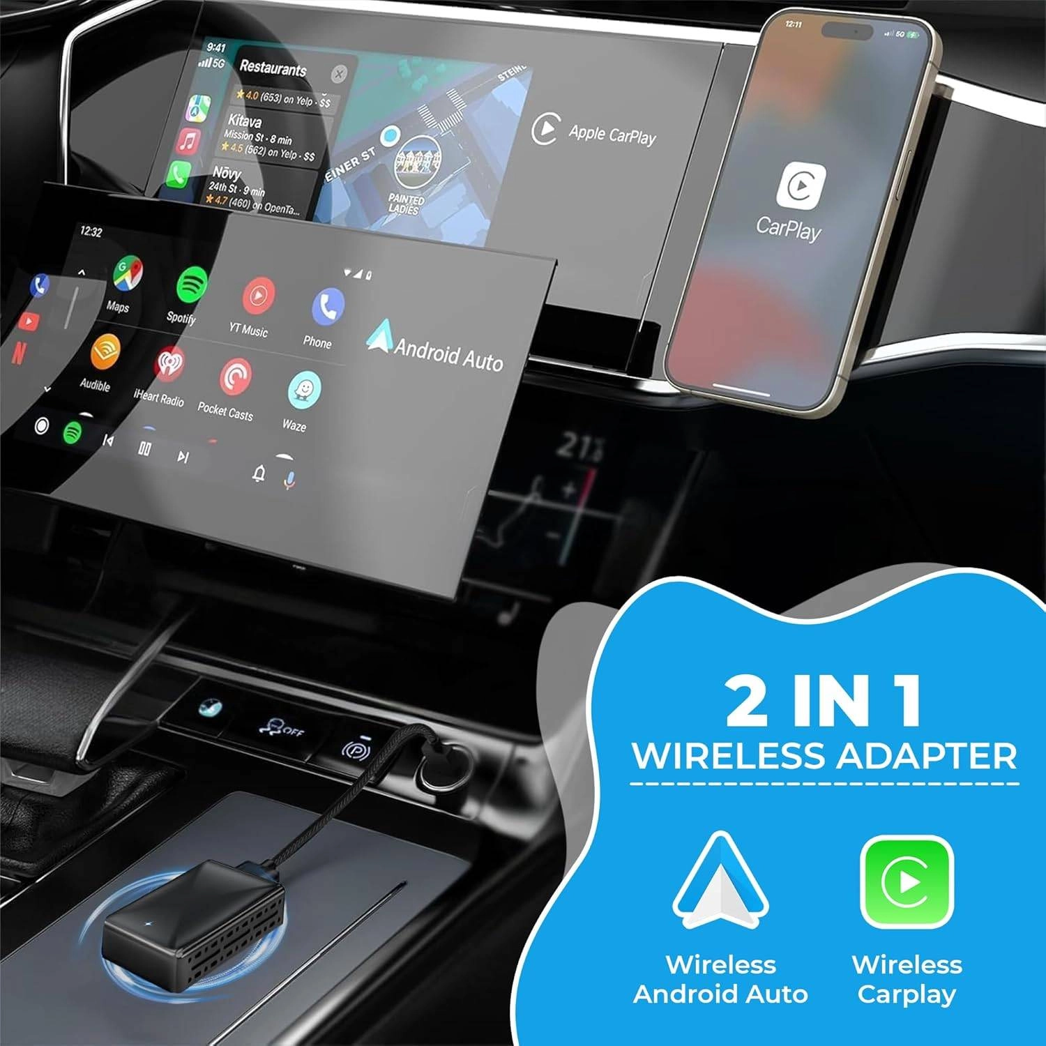 2 in 1 Wireless CarPlay Adapter Android Auto Dongle