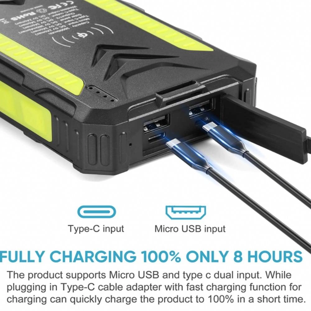 36000mAh Heavy Duty Solar Power Bank Wireless Type-C PD USB Charing