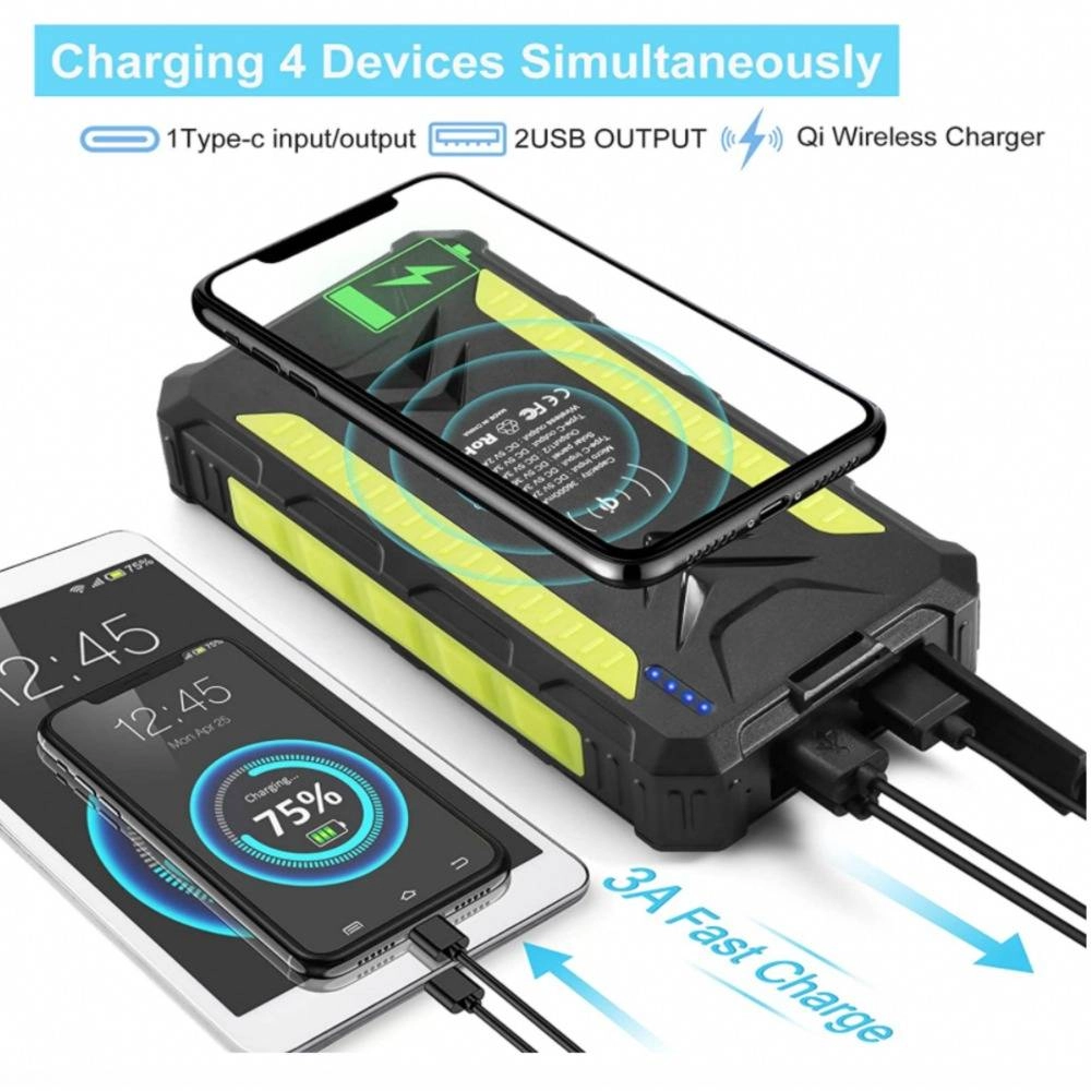 36000mAh Heavy Duty Solar Power Bank Wireless Type-C PD USB Charing