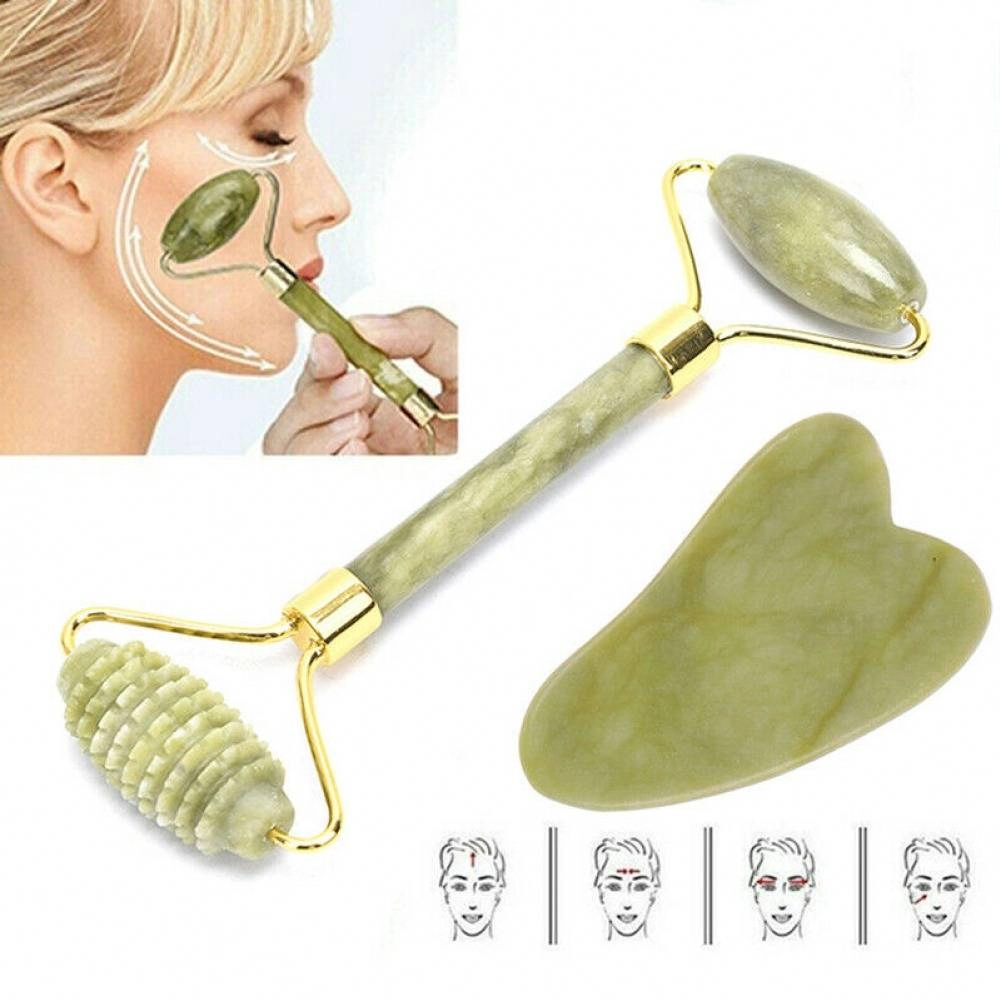 3PCs Jade Facial Roller Massager Facial Skin Care Tool