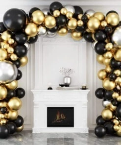110PCS Party Balloon Gold Black Silver Balloon Garland Arch Kit1