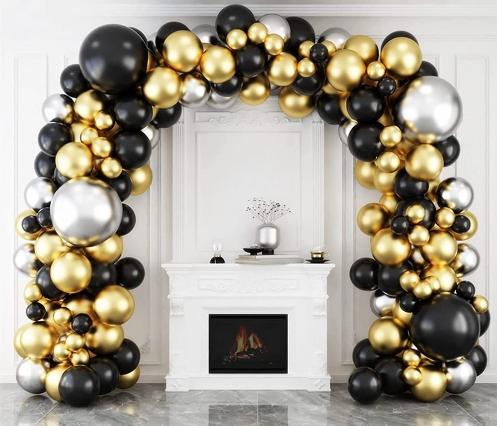 110PCS Party Balloon Gold Black Silver Balloon Garland Arch Kit1