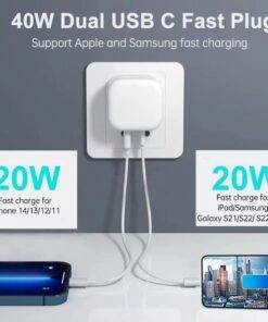 40W Dual USB-C Type-C PD Wall Charger Adapter for iPhone 15