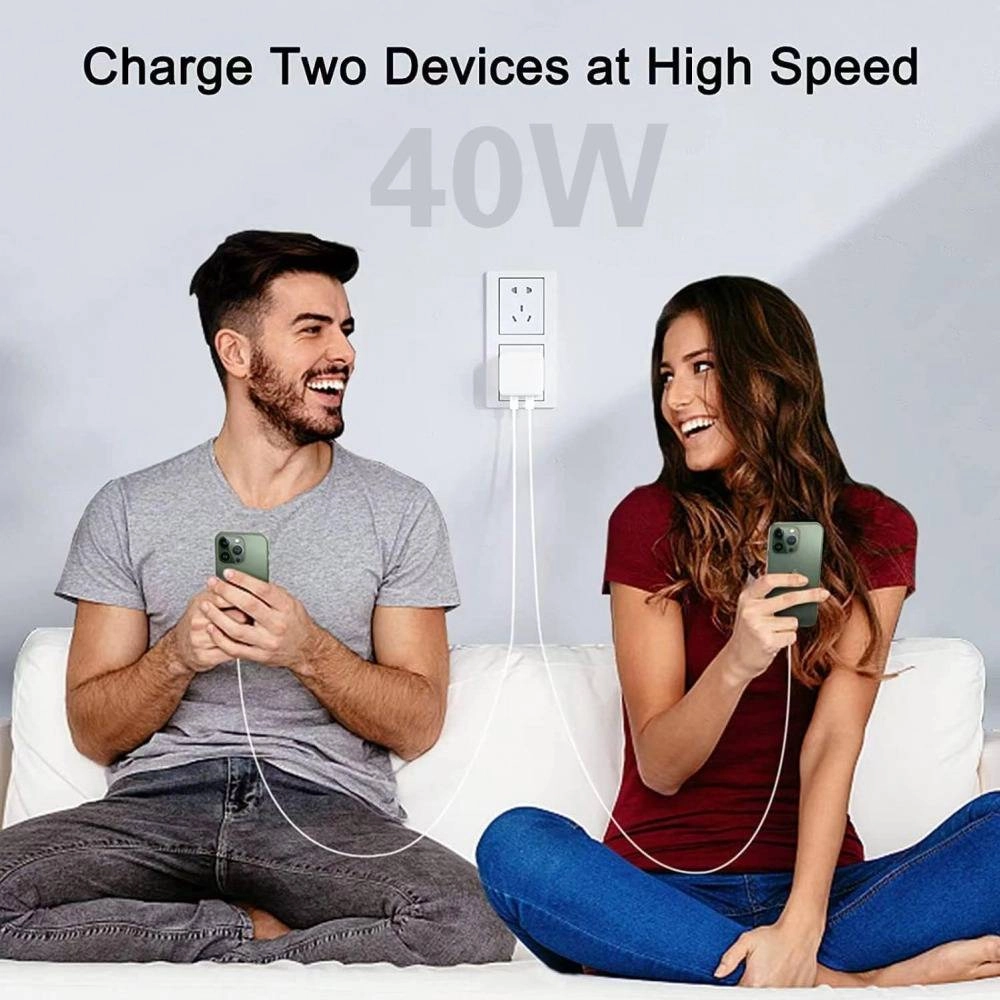 40W Dual USB-C Type-C PD Wall Charger Adapter for iPhone 15
