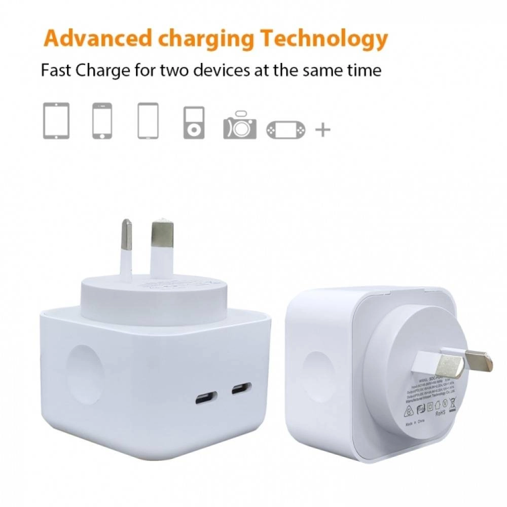 40W Dual USB-C Type-C PD Wall Charger Adapter for iPhone 15