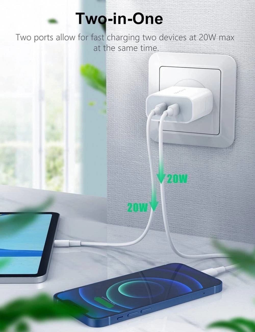 40w Dual PD Type-C Fast Charging Wall Charger Power Adapter