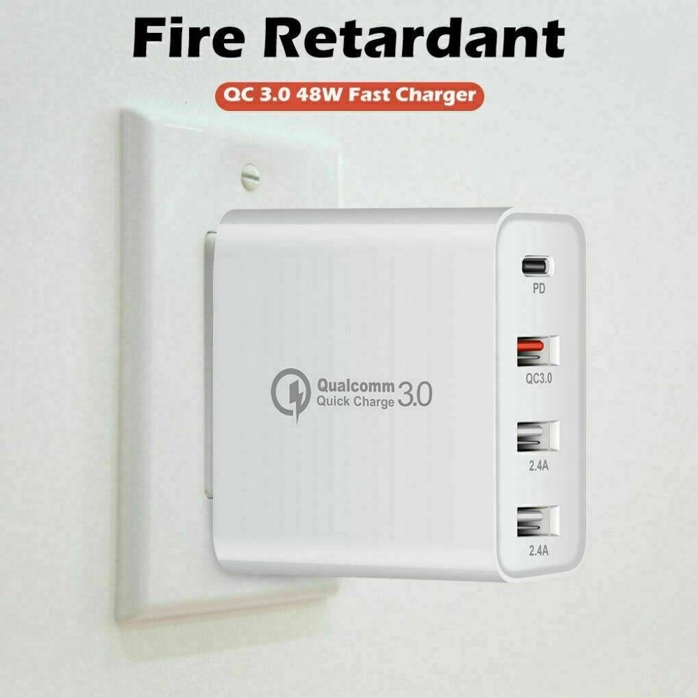 48W 4 Ports PD QC Type-C USB Wall Charger