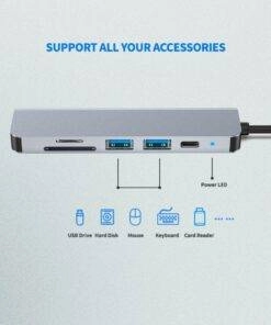 6 in 1 Type-C HDMI USB3.0 HUB Docking Station