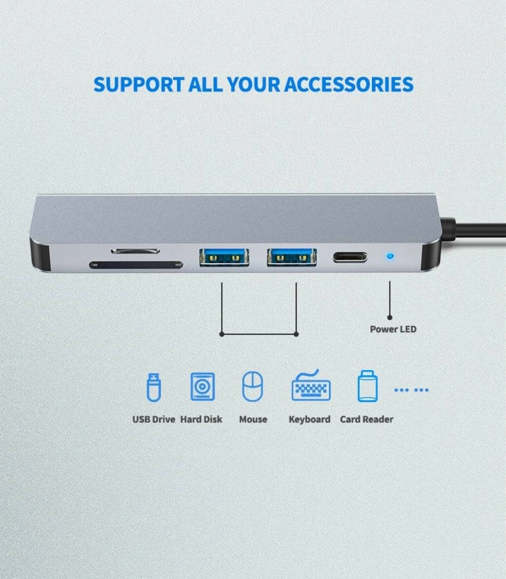 6 in 1 Type-C HDMI USB3.0 HUB Docking Station