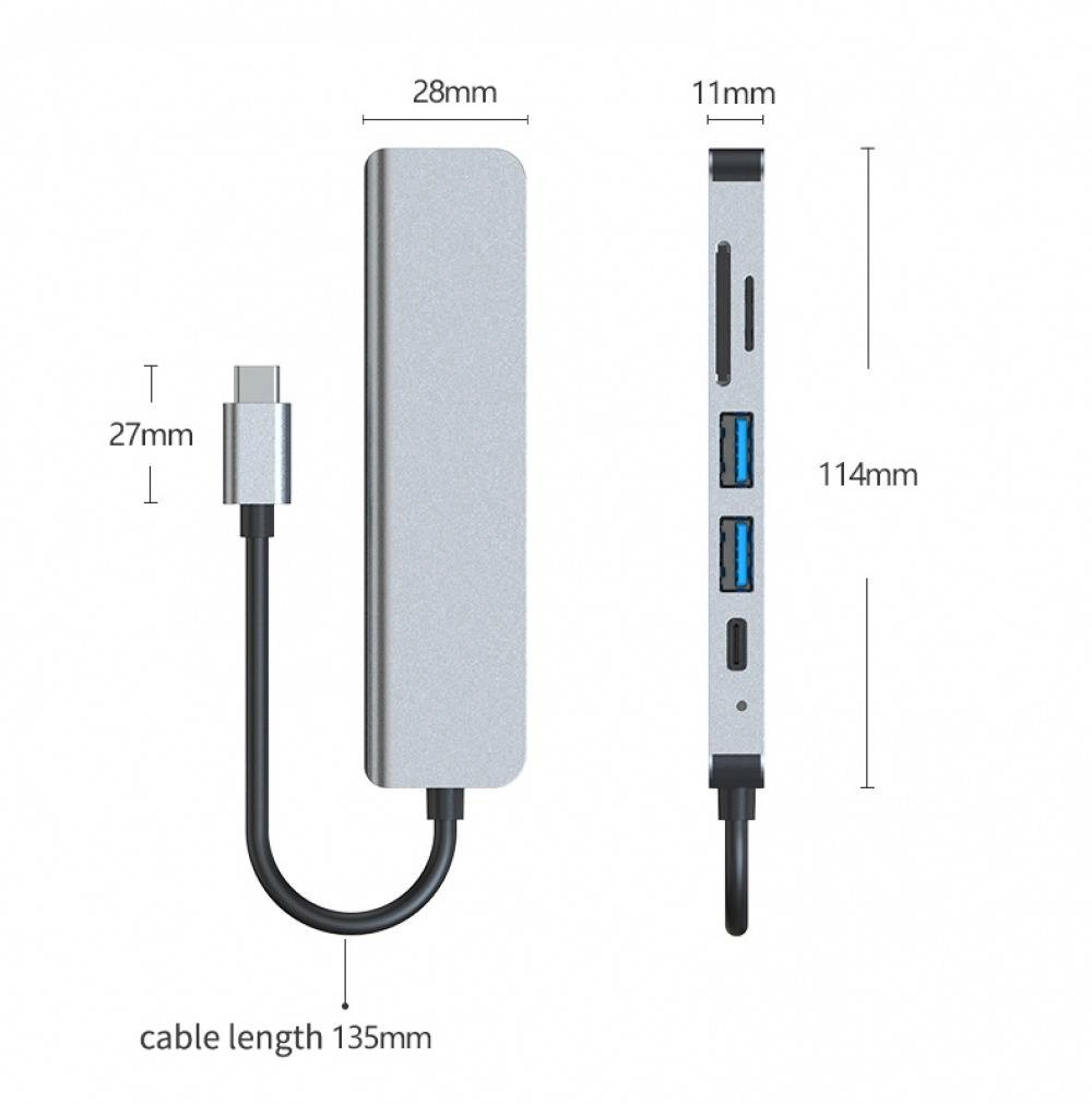 6 in 1 Type-C HDMI USB3.0 HUB Docking Station