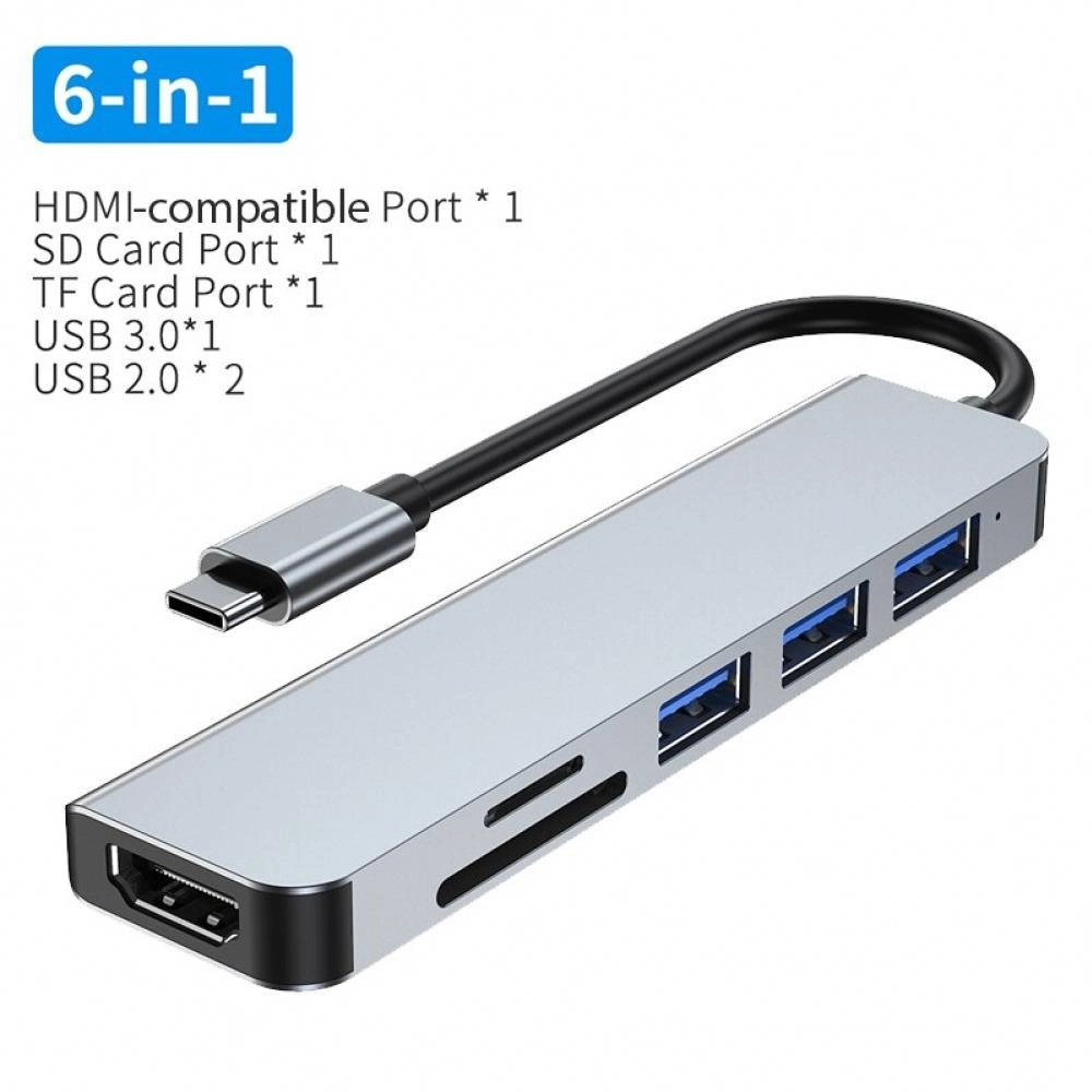 6 in 1 Type-C HDMI USB3.0 Micro SD card reader HUB Docking Station