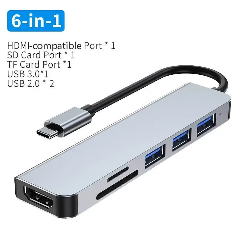 6 in 1 Type-C HDMI USB3.0 Micro SD card reader HUB Docking Station