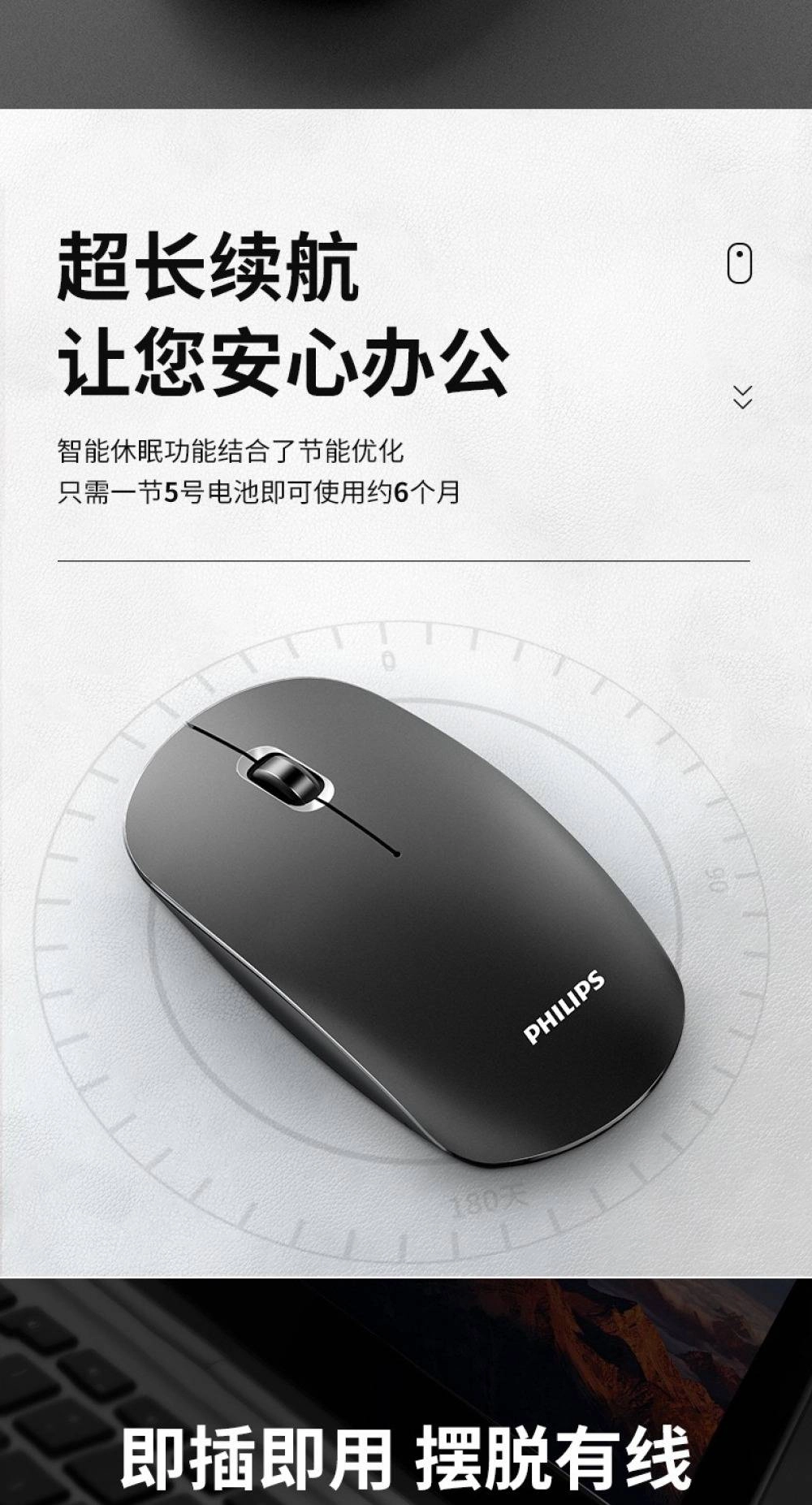 Philips SPK7365 Wireless Mouse ,3 Button, Silent Button,2.4GHz with Nano USB Receiver,