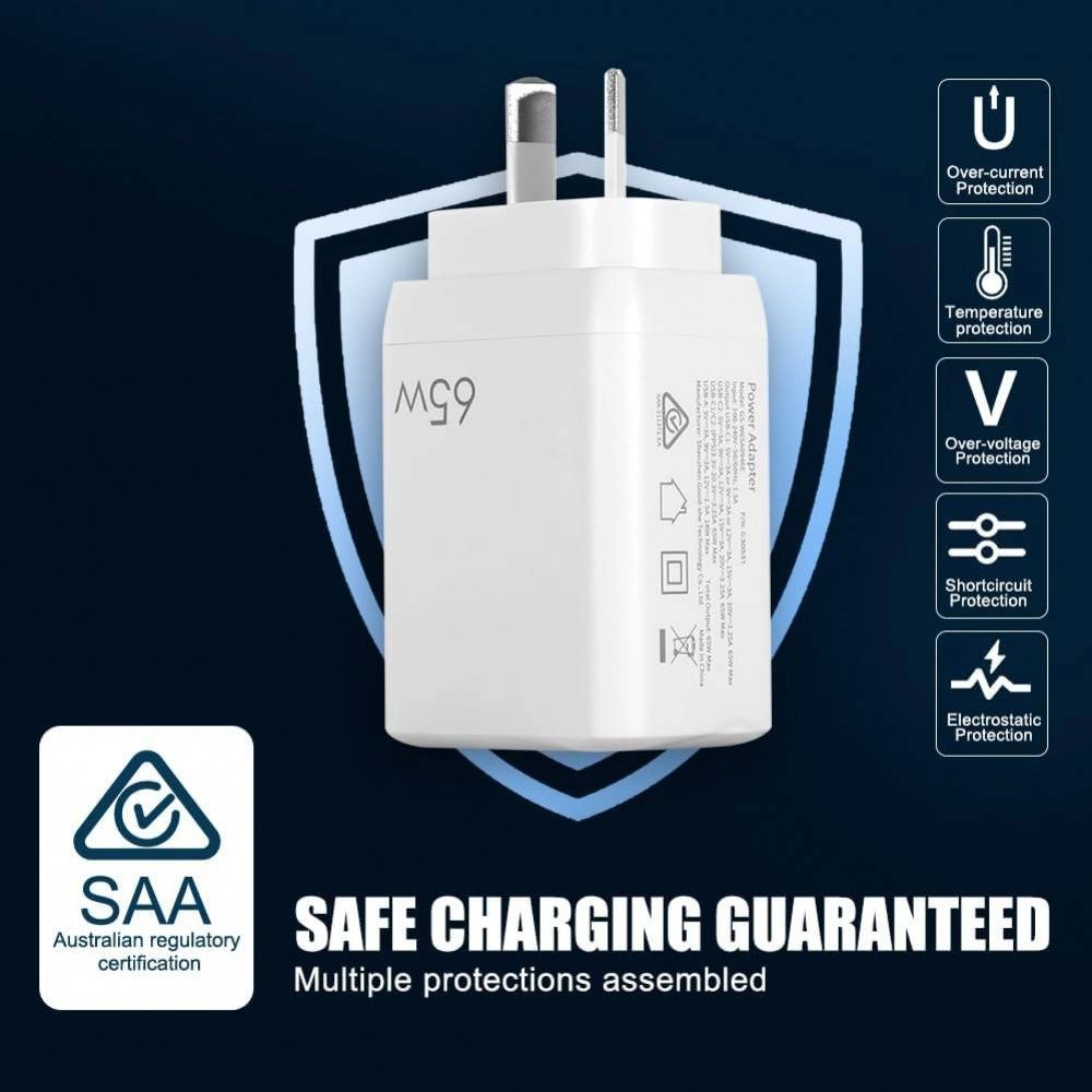 65W GaN Dual Type-C USB-C Wall Charger Adapter