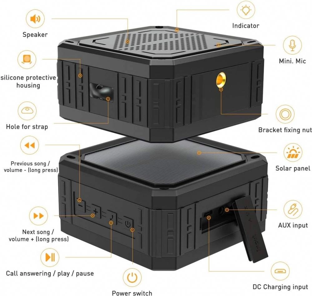 ABFOCE Outdoor Waterproof Mini Solar Bluetooth Speaker