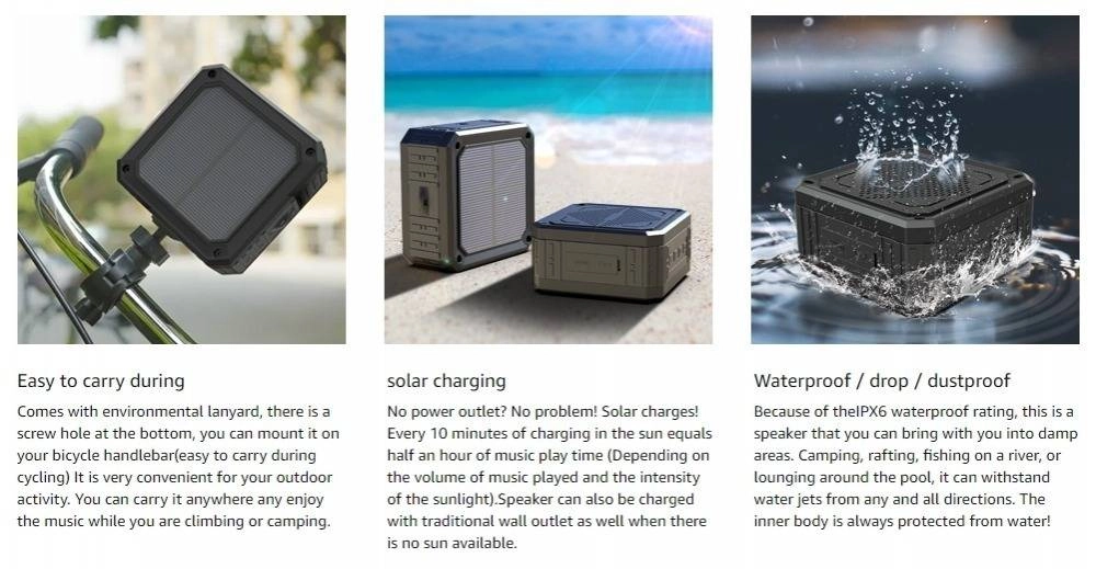 ABFOCE Outdoor Waterproof Mini Solar Bluetooth Speaker