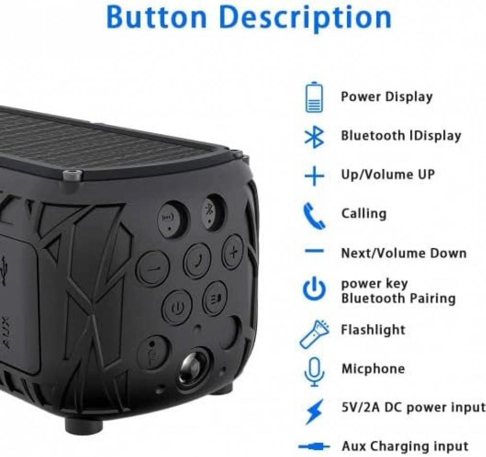 ABFOCE Outdoor Waterproof Solar Bluetooth Speaker