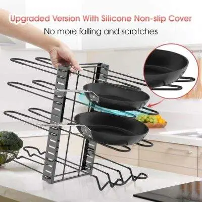 Adjustable 8 Tier Pan and Pot Lid Holder Rack