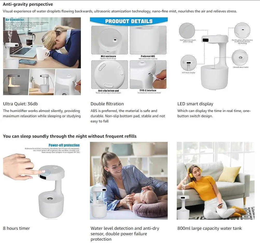 Anti-Gravity Air Humidifier Water Droplets Clock Lamp
