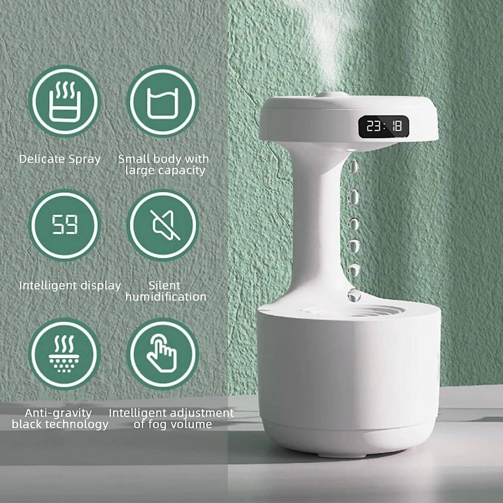 Anti-Gravity Air Humidifier Water Droplets Clock Lamp