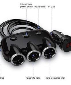 Car Charger Cigarette Lighter Splitter Power Adapter USB Voltage Display 12-24V