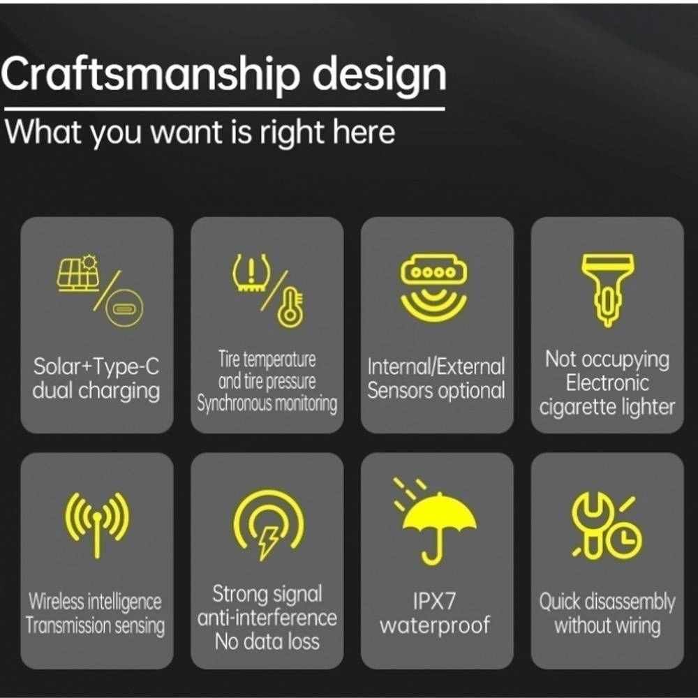 Car Solar Tyre Pressure Monitoring System Vehicle TPMS
