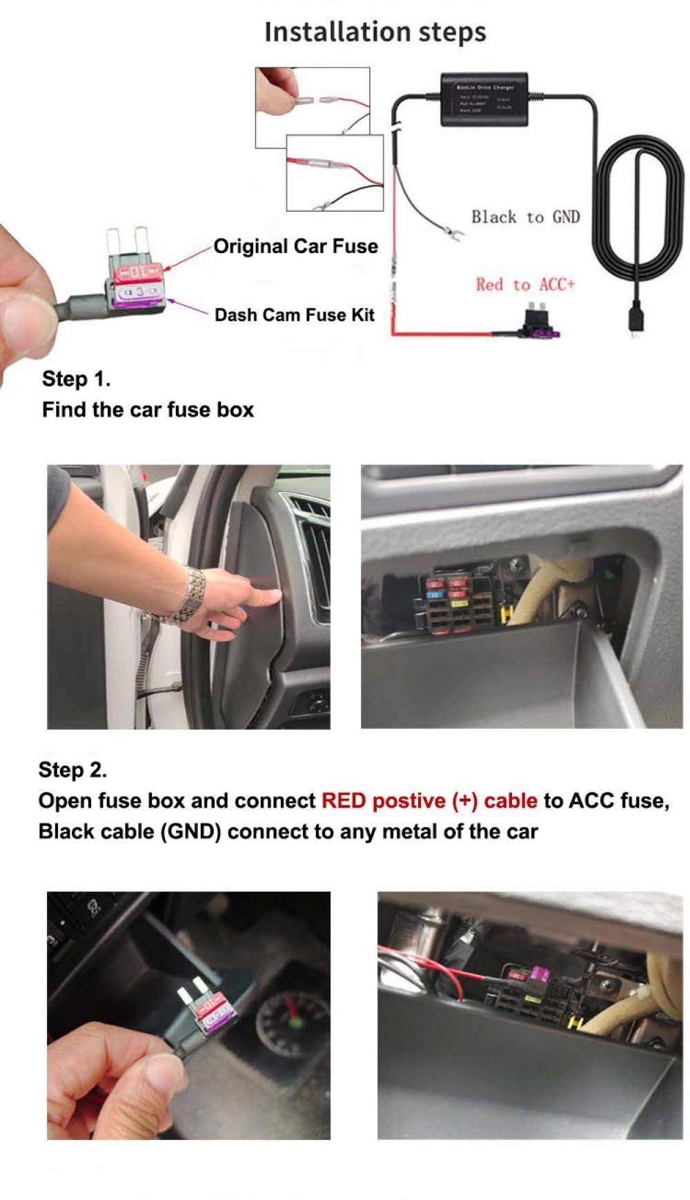 Dash cam charger hardwire Fuse kit For Camera Recorder DVR Exclusive Power Supply Box