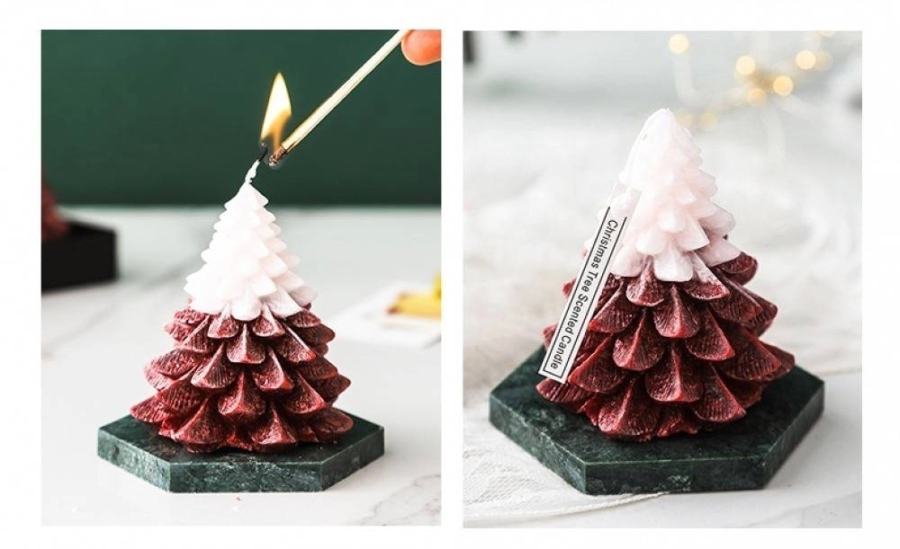 Elegant Pine Tree Fragrance Scented Candle with Marble Coaster Gift