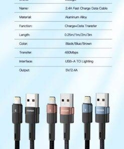 Essager 2.4A Nylon USB to lightning charging cable for iPhone