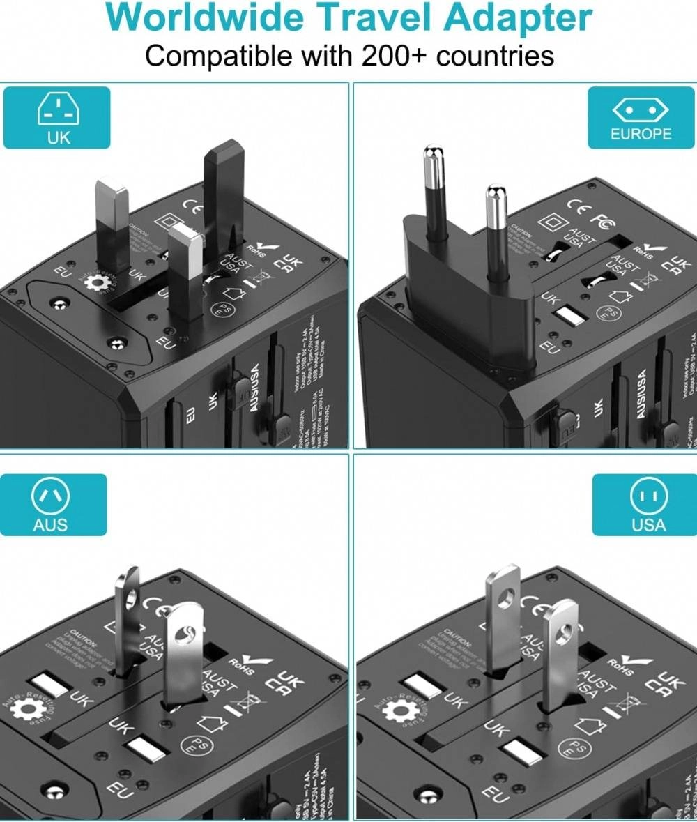 Global Universal Travel Adapter Convertor 4 USB 2 USB-C PD
