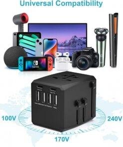 Global Universal Travel Adapter Convertor 4 USB 2 USB-C PD