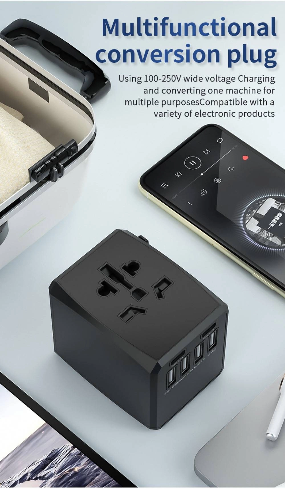 Global Universal Travel Adapter Convertor 4 USB 2 USB-C PD