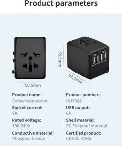 Global Universal Travel Adapter Convertor 4 USB 2 USB-C PD