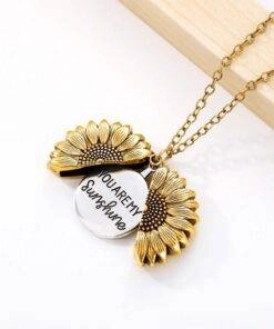 Gold Silver Open Locket You Are My Sunshine Sunflower Necklace For Women