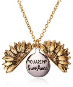 Gold Silver Open Locket You Are My Sunshine Sunflower Necklace For Women
