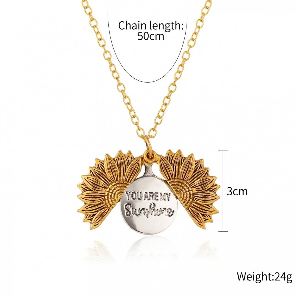 Gold Silver Open Locket You Are My Sunshine Sunflower Necklace For Women