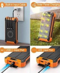 Goodaaa Solar Power Bank Wireless 36000mAh Built-in Cables