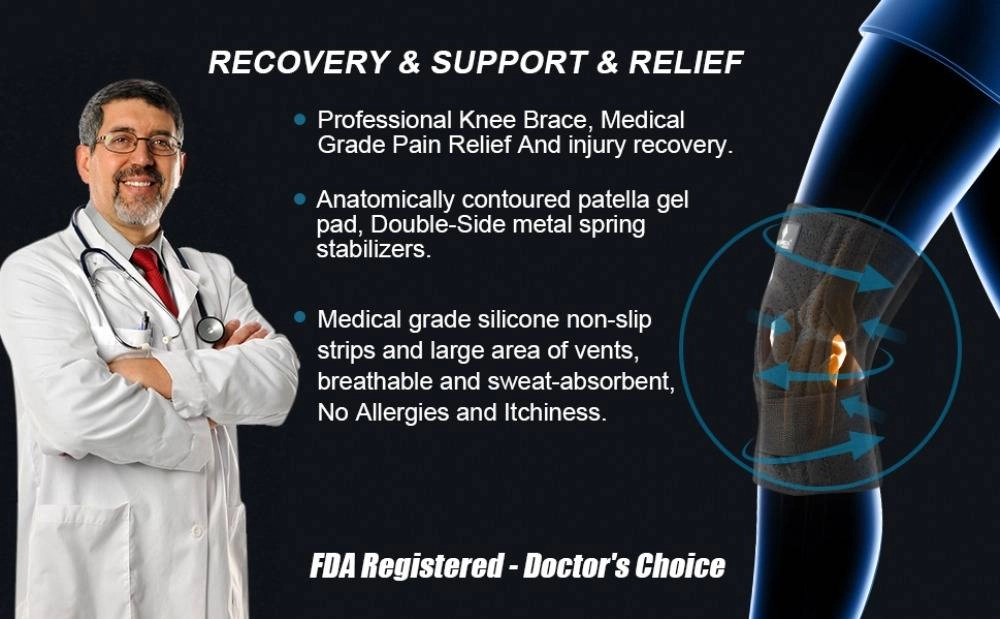 Professional Knee Brace with Patella Gel Pad & Side Stabilisers