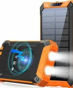 Solar Power Bank Wireless Charger 36000mAh Built-in Cables