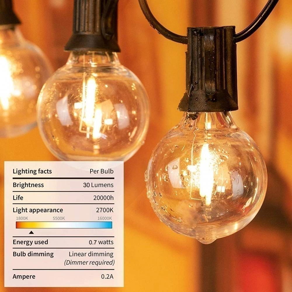 Solar String Lights Outdoor G40 Patio Lights with 25 LED Bulbs, 4 Light Modes, 7.6M