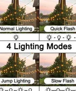 Solar String Lights Outdoor G40 Patio Lights with 25 LED Bulbs, 4 Light Modes, 7.6M