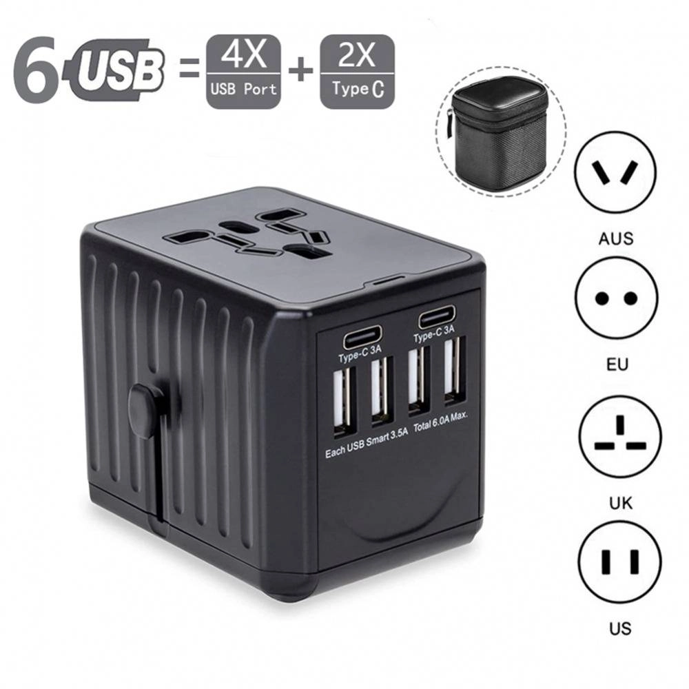 Universal Travel Adapter Convertor 4 USB, 2 USB-C PD