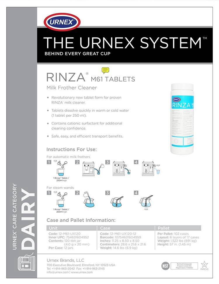 Urnex Rinza M61 Milk System Cleaning Tablets 120 pcs