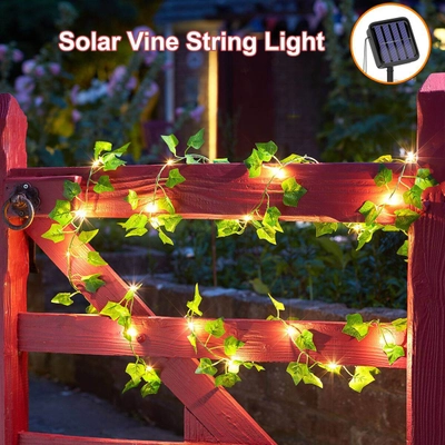 10M Solar Vine Leaf Fairy String Lights for Wedding Party Garden Outdoor Wall Fence Lamps Decoration