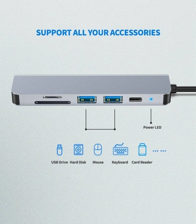 6 in 1 Type-C HDMI USB3.0 HUB Docking Station