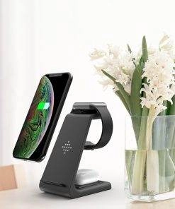 3 In 1 iPhone Apple Watch AirPods Wireless Charger stand dock black