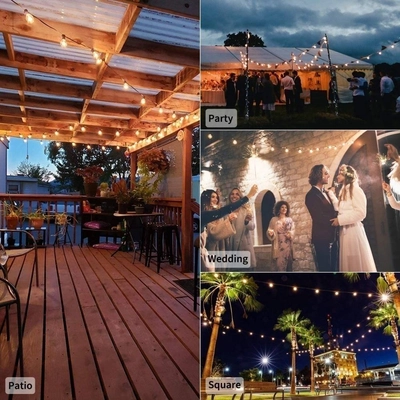 Solar String Lights Outdoor G40 Patio Lights with 25 LED Bulbs, 4 Light Modes, 7.6M