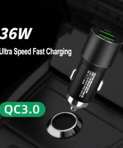36w Ultra-Fast Dual QC USB-C Type-C Car Charger